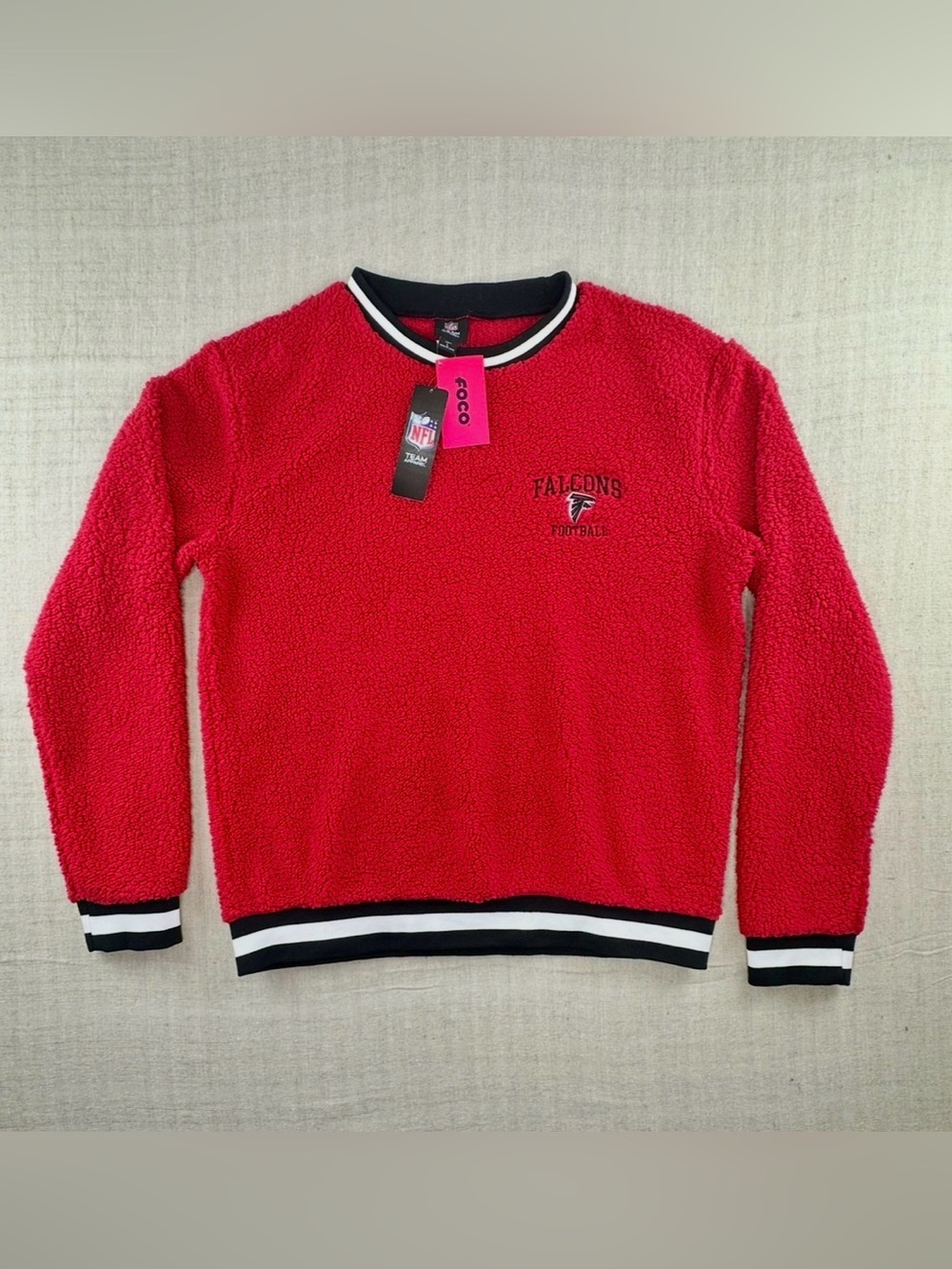 FOCO Atlanta Falcons Sherpa Fleece Sweatshirt NWT Men’s Large NFL Crewneck Red